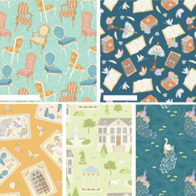 מקבץ 5 בדי כותנה בגודל 45 על 55 ס"מ בהדפס צבעוני של ספרים