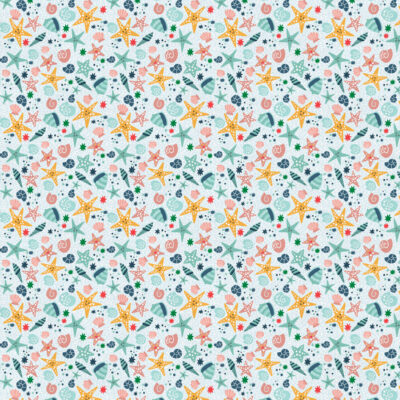 בד 100% כותנה הדפס צדפים קרע תכלת