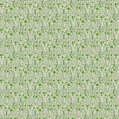 בד כותנה רוחב 1.10 הדפס עדין של פרחים וגבעולים ירוקים על רקע שמנת