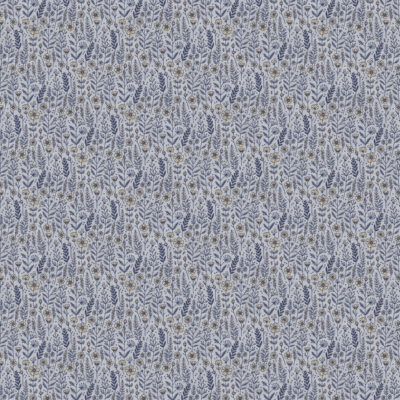 בד 100% כותנה בגווני כחול הדפס עדין של פרחים וגבעולים