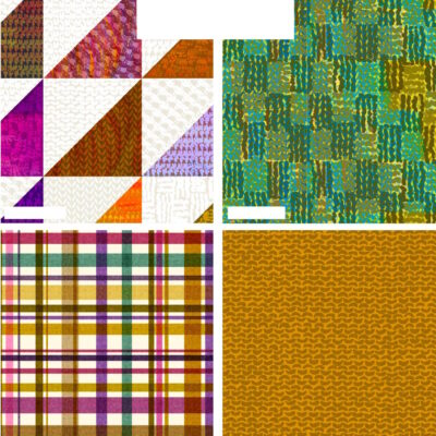 מקבץ של ארבעה בדי כותנה בגודל 45 על 55 ס"מ FQ, הדפס גאומטרי צבעוני