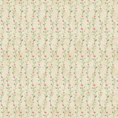 בד 100% כותנה הדפס פרחים ורודים על גבעולים רקע שמנת