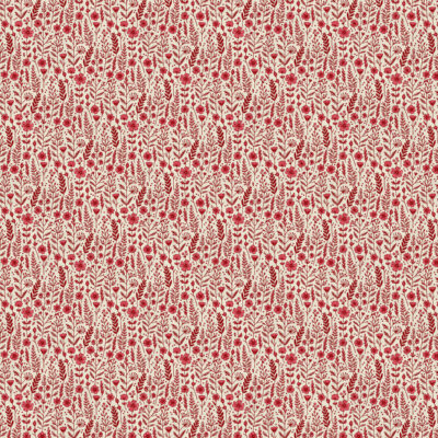 בד כותנה רוחב 1.10 הדפס עדין של פרחים וגבעולים אדומים על רקע שמנת