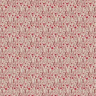 בד כותנה רוחב 1.10 הדפס עדין של פרחים וגבעולים אדומים על רקע שמנת