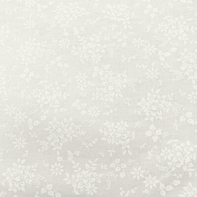 בד 100% כותנה רוחב 1.10 מטר בצבע לבן, הדפס פרחים בלבן