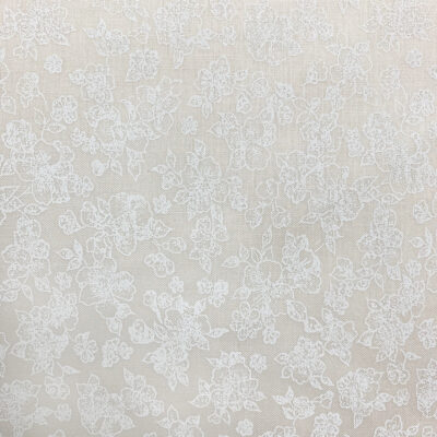 בד 100% כותנה רוחב 1.10 מטר בצבע לבן, הדפס פרחים בלבן