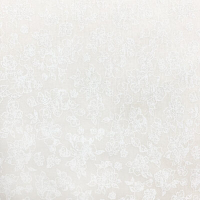 בד 100% כותנה רוחב 1.10 מטר בצבע לבן, הדפס פרחים בלבן