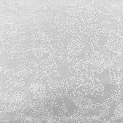 בד 100% כותנה רוחב 1.10 מטר בצבע לבן, הדפס פרחים בלבן