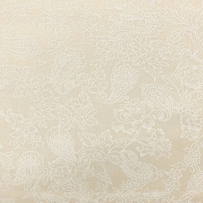 בד 100% כותנה רוחב 1.10 מטר בצבע שנהב הדפס פייזלי ופרחים בלבן