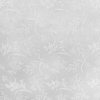 בד 100% כותנה בצבע לבן רוחב 1.10 מטר, הדפס פרחים וגבעולים בלבן