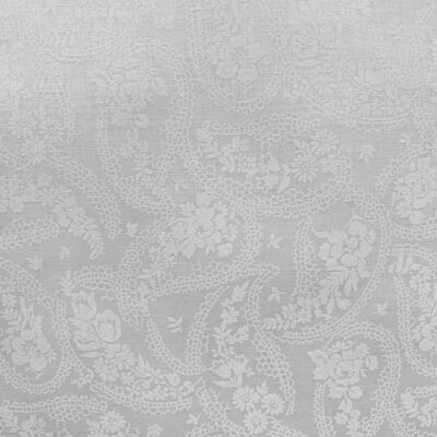 בד 100% כותנה בצבע לבן רוחב 1.10 מטר, הדפס פייזלי פרחוני בלבן