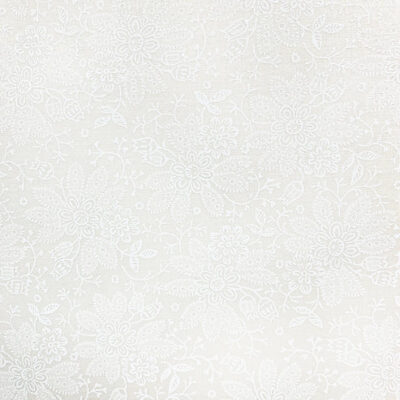 בד 100% כותנה בצבע לבן רוחב 1.10 מטר, הדפס פרחים ועלים