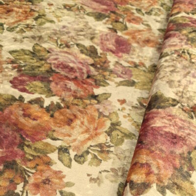 בד קטיפה רך רקע שמנת פרחים צבעוניים