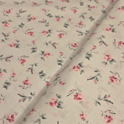 אריג כותנה אורגנית רחב בצבע אפור בהיר הדפס פרחים